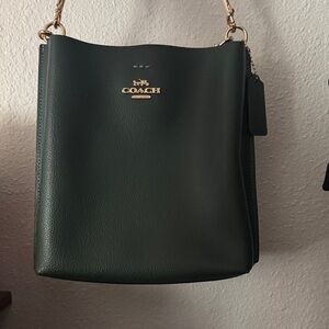 COACH Green Pebbled Leather Shoulder Bucket Bag with Gold Hardware
